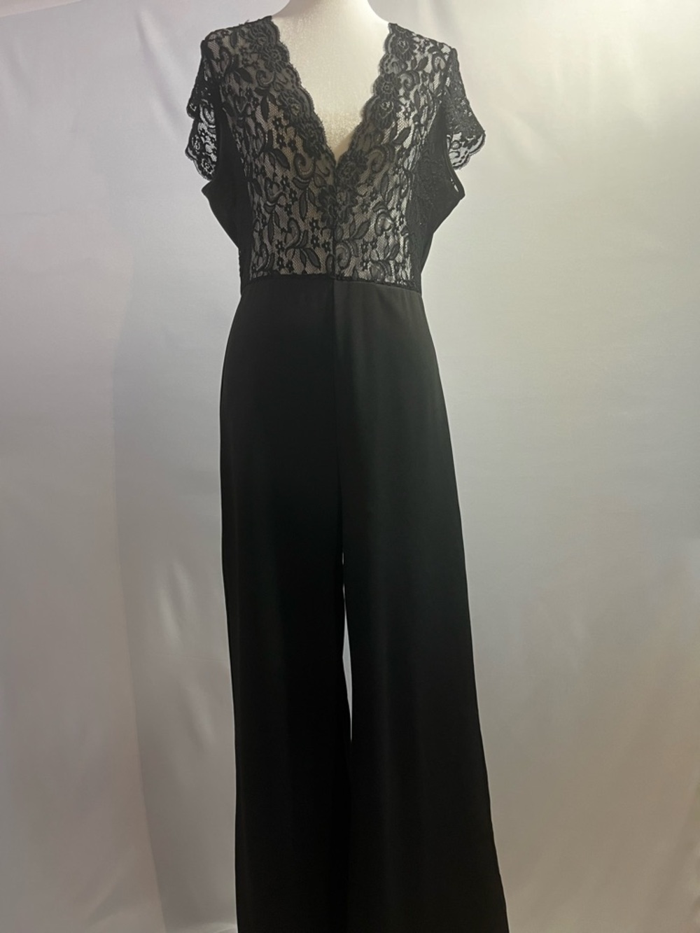 Fashion Nova Black Lace V-Neck Wide-Leg Jumpsuit